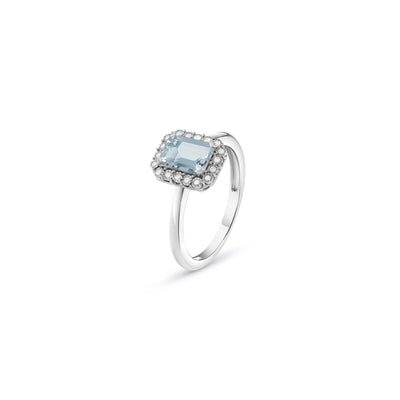 Bliss Anello Stephanie Oro bianco con Acquamarina e diamanti