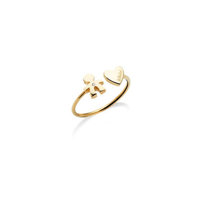 LeBebé Anello cuff Les Petits in oro con bimbo e cuore logato